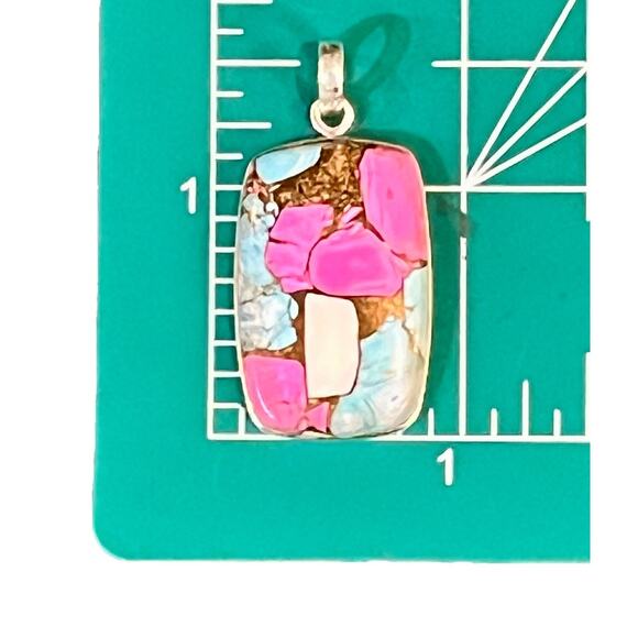 925 Sterling Silver COTTON CANDY Turquoise Cabochon Pendant Handmade Southwest - Picture 10 of 12